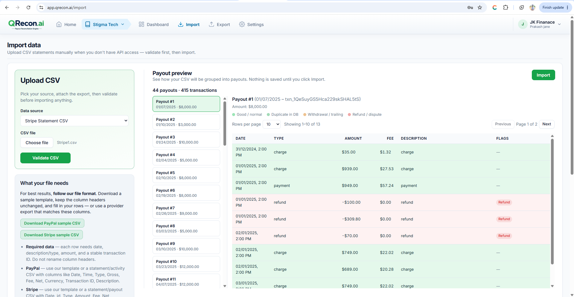 QRecon Import — validate and import