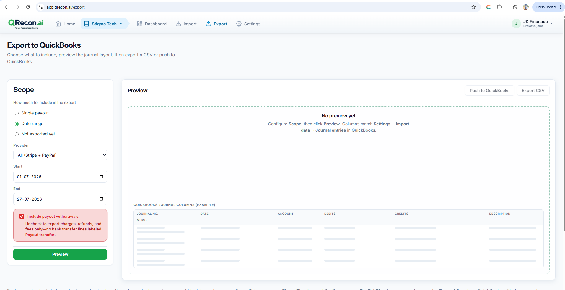 QRecon Accept payout variance banner