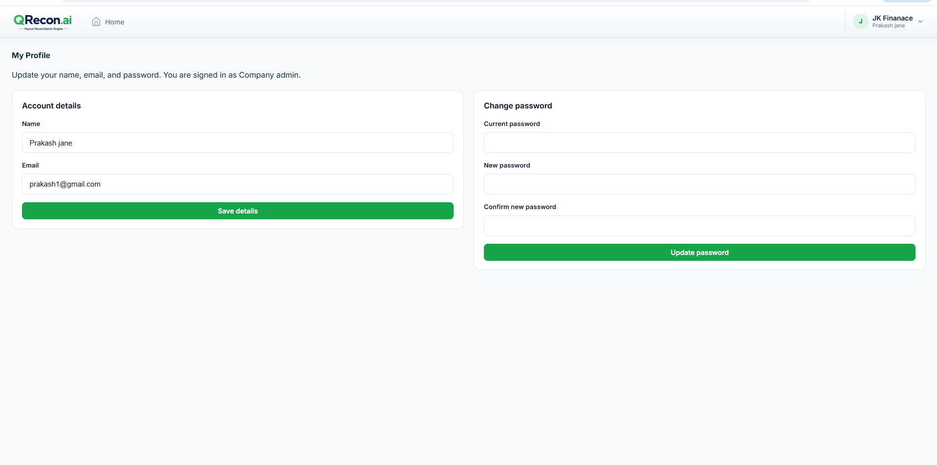 QRecon My Profile settings