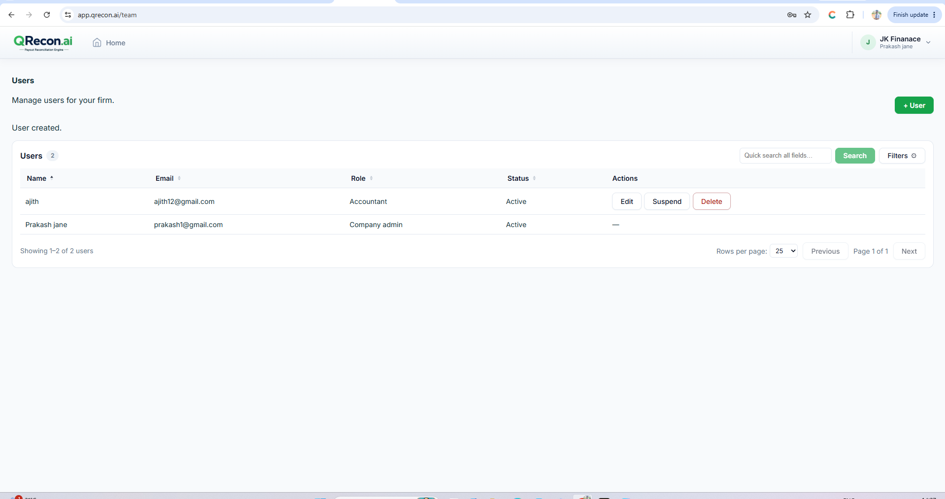 QRecon Edit user form